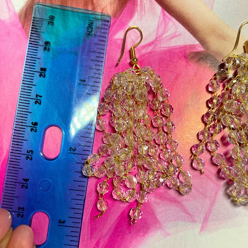 🌟Long Tassel Drop Crystals Earrings - Picture 6 of 6
